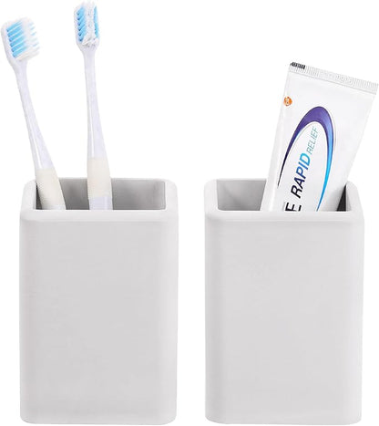 Luxspire Toothbrush Holders 2 Pack, Fast Drying Toothbrush Holders for Bathroom, Diatomite Toothbrush Cups Electric Toothbrush and Toothpaste Holder for Bathroom Countertop, Light Gray
