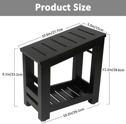 Shower Foot Rest, Small Bamboo Foot Stool with Storage Shelf, Shower Stool for Shaving Legs, No Assembly Required, Natural (Black)