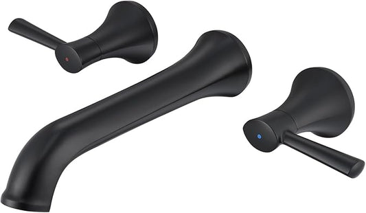 Wall Mount Tub Filler Brass Tub Faucet Black Bathroom Bathtub Faucets with 2 Handles