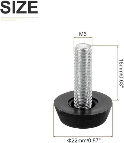 M6x16x22mm(DxLxOD) Screw on Furniture Glide Leveling Feet - 12Pack - Good for Furniture - Adjustable Thread Furniture Levelers - Black