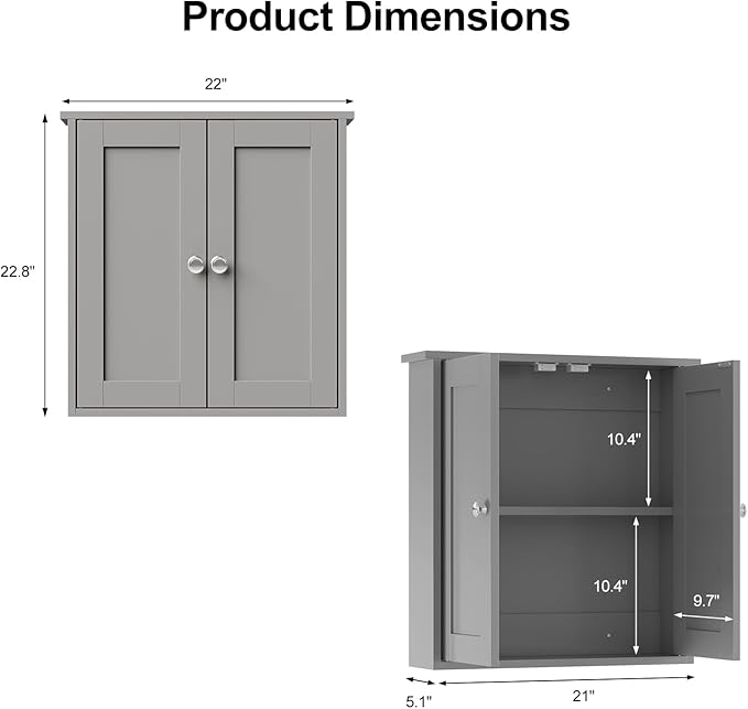 Bathroom Wall Cabinet,Medicine Cabinets for Bathroom Cabinet Wall Mounted,Medicine Cabinet Over Toilet,Surface Mount Medicine Cabinet for Laundry Room,Kitchen,Grey,22x23