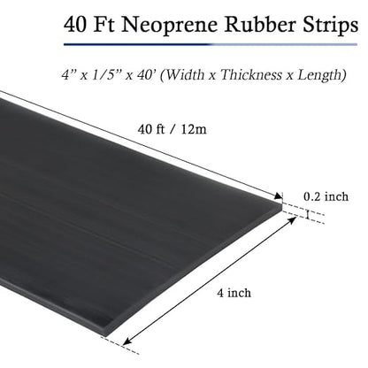 Neoprene Rubber Strips Self Adhesive Solid Rubber Sheets, Rolls & Strips for DIY Gaskets Crafts Pads Seals Warehouse Flooring Neoprene Sheet with Adhesive Backing (4" Wide x 1/5" Thick x 40' Long)