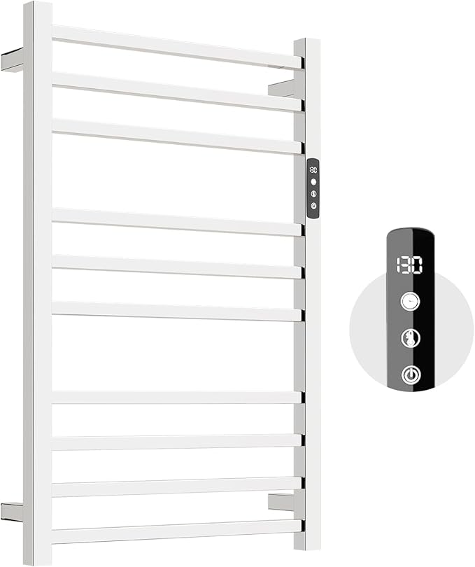 Towel Warmer,10-Bar 304 Compact Stainless Steel Towel Warmer Rack for Bathroom with Intelligent Touch-Screen Timer
