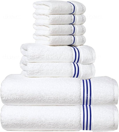 8-Piece Premium Towel Set, 2 Bath Towels, 2 Hand Towels, and 4 Wash Cloths, 100% Ring Spun Cotton Highly Absorbent Towels for Bathroom, Gym, Hotel, and Spa