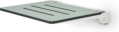 18 inch Silhouette Slimline Folding Wall Mount Shower Bench Seat, Sea Green Seat with White Frame