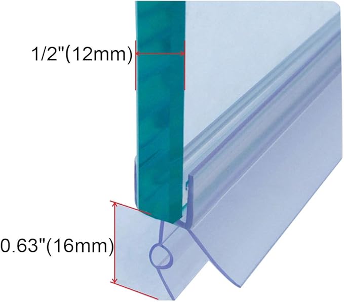 Frameless Shower Door Bottom Seal with Drip Rail for 1/2"(12mm) Glass, Length 27.5"/0.7m, Glass Door Sweep Stop Shower Leaking