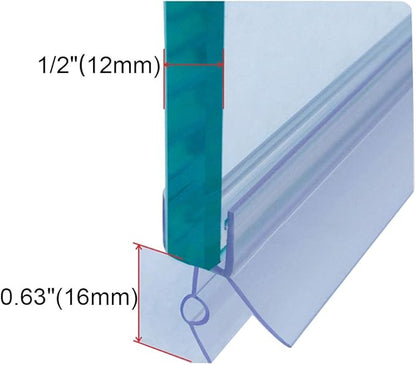 Frameless Shower Door Bottom Seal with Drip Rail for 1/2"(12mm) Glass, Length 27.5"/0.7m, Glass Door Sweep Stop Shower Leaking