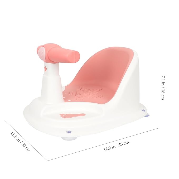 Bath Seat with Suction Cups for Stability Non-Slip Shower Chair Comfortable Sit-up Support Bathtub Seat for Newborns and Boy Girl Bathing Essential in Pink