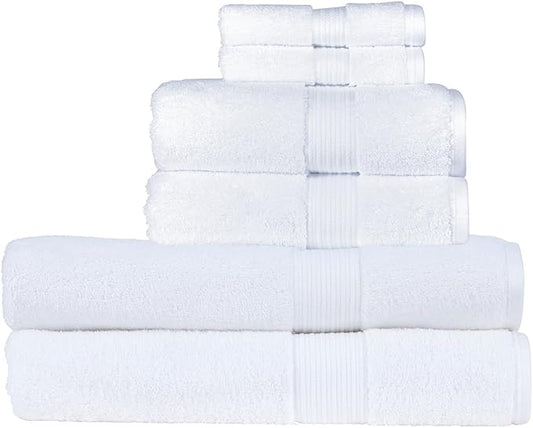 Christy Supreme Hygro 6 Piece Towel Set | White | 100% Luxury Supima Cotton | Ultra Soft | Super Absorbent | 650GSM | 2 Bath Sheets 2 Hand Towels 2 Face Cloths