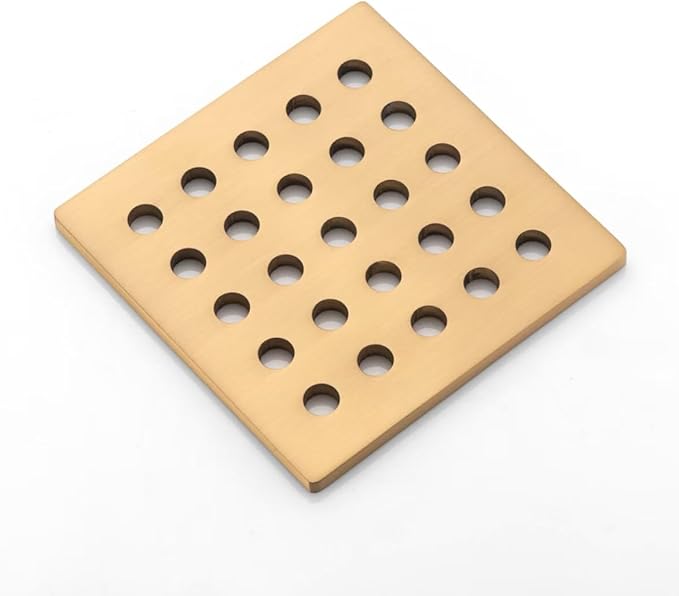 3.75 INCH Square Shower Drain Cover 95MM Floor Drain Grille (Brushed Gold)