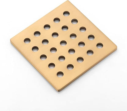 3.75 INCH Square Shower Drain Cover 95MM Floor Drain Grille (Brushed Gold)