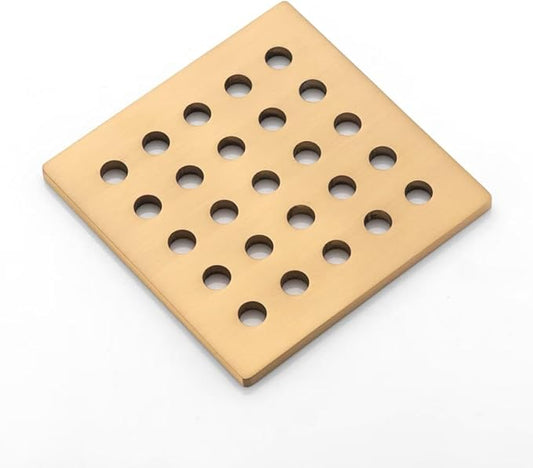 3.75 INCH Square Shower Drain Cover 95MM Floor Drain Grille (Brushed Gold)
