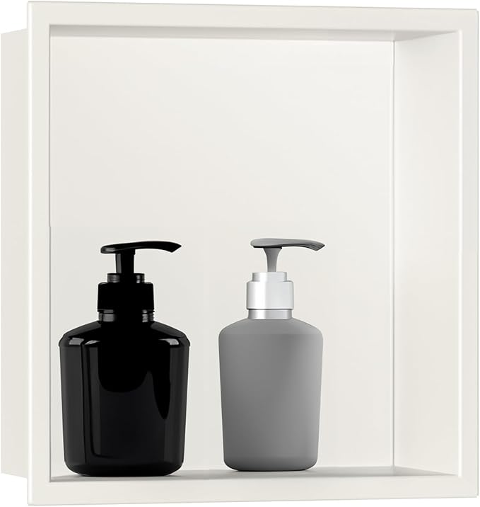 SaniteModar Shower Niche, Stainless Steel Shower Niche 12" X 12" No Tile Needed, Recessed for Bathroom Storage, Warm White (Warm White, 12x12)