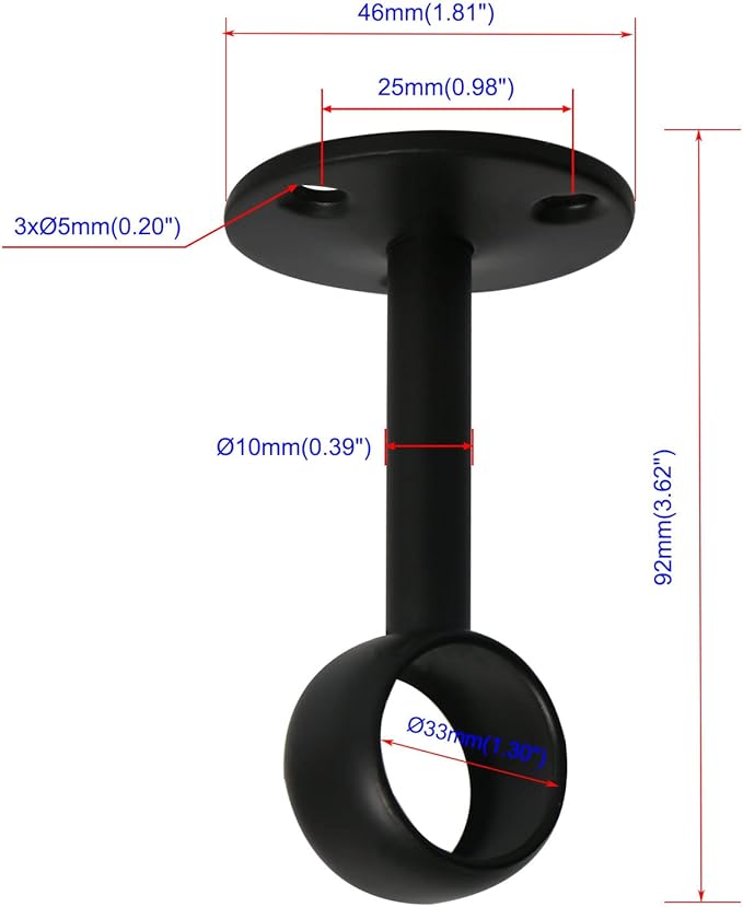 4Pcs Pipe Hole Diameter 32 mm (1-1/4"), Stainless Steel Matte Black Flange Rod Bracket Curtain Shower Curtain Rod Ceiling Mount Bracket Closet Rod End Support Receptacle