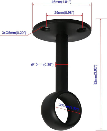 4Pcs Pipe Hole Diameter 32 mm (1-1/4"), Stainless Steel Matte Black Flange Rod Bracket Curtain Shower Curtain Rod Ceiling Mount Bracket Closet Rod End Support Receptacle