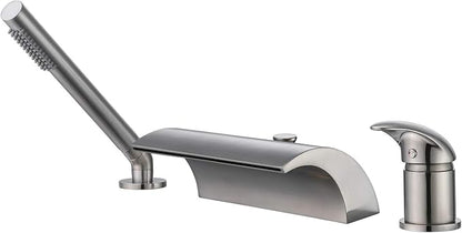 sumerain Waterfall Roman Tub Faucet with Diverter Brushed Nickel, High Flow Waterfall Spout