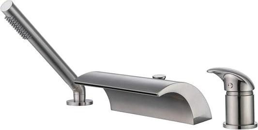 sumerain Waterfall Roman Tub Faucet with Diverter Brushed Nickel, High Flow Waterfall Spout