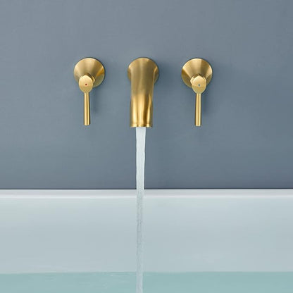 Wall Mount Tub Filler Roman Tub Faucet Brushed Gold Brass Bathtub Faucets with 2 Handles