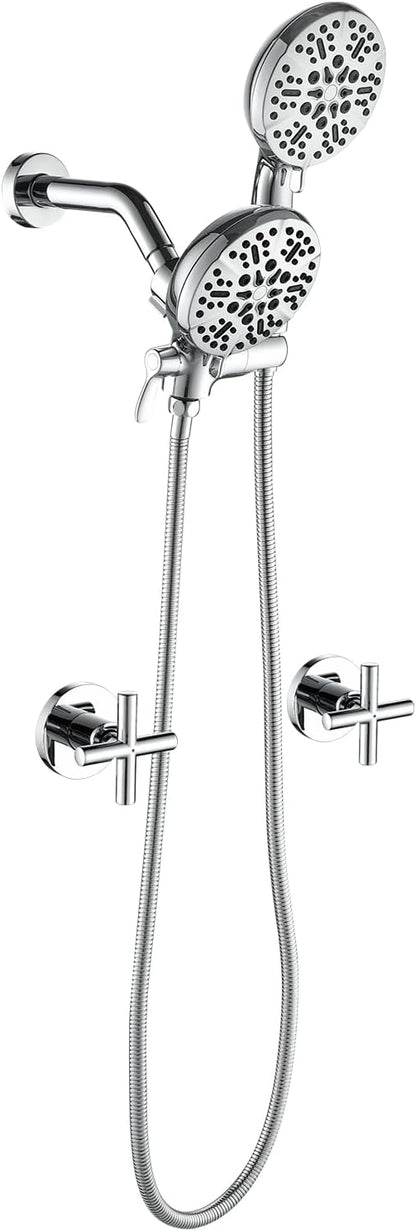 2 Handle Shower Faucet Shower System Complete 2 in 1 Shower Combo Set with Handheld Showerhead Shower Trim Kit Wall Mounted Shower Fixtures Chrome Polished