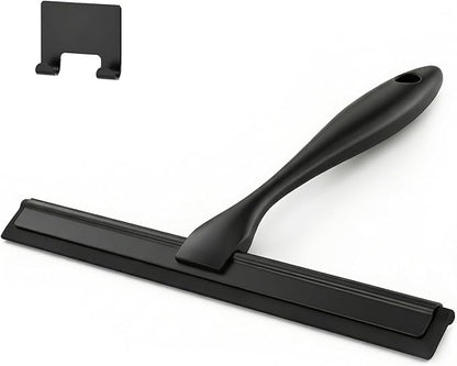 12-Inch All-Purpose Shower Squeegee for Shower Doors, Tile Shower Walls, Bathroom, Window, Glass and Car Windshield, Mirrors and Kitchen-Stainless Steel, Black