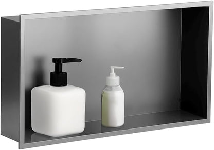 SaniteModar Shower Niche, Stainless Steel Shower Niche 12" X 24" No Tile Needed, Recessed for Bathroom Storage, Gray (Gray, 12x24)