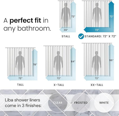 LiBa Bathroom Shower Curtain - Waterproof Plastic Shower Curtain Premium PEVA Non-Toxic with Rust Proof Grommets White 10G Heavy Duty Bathroom Accessories 72x72