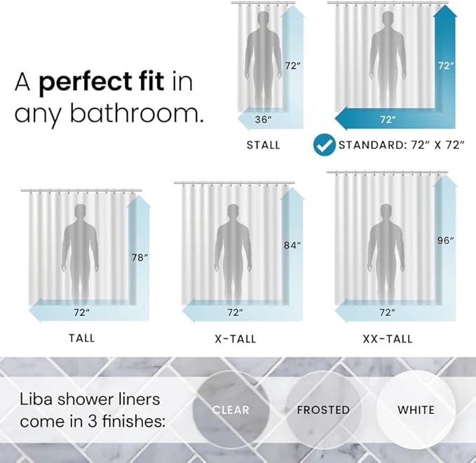 LiBa Shower Curtain - Waterproof Plastic Shower Curtain Premium PEVA Non-Toxic with Rust Proof Grommets Frosted 8G Heavy Frosted Duty Bathroom Accessories 72x72 2 Pack