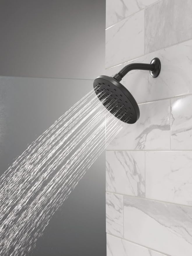 Delta PivotPro Matte Black Rain Showerhead, Single Setting 7 Inch Round Shower Head, Showerheads, 1.75 GPM Flow Rate, Matte Black 75104BL
