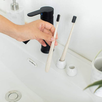 Marble Mini Toothbrush Holder Stand for Bathroom - 2 Pack Divided Tooth Brushing Holder -Electric Tooth Brush Head Holder Razors Holder for Countertops Organizer