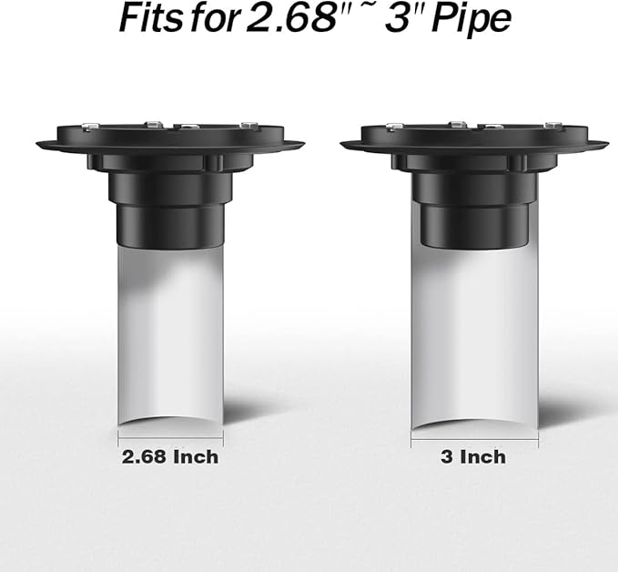 RANDOM Round Shower Drain Kit Matte Black with Adjustable Base Flange,4 Inch Shower Drain Cover with Threaded Adapter,Removable Invisible Look 304 Stainless Steel