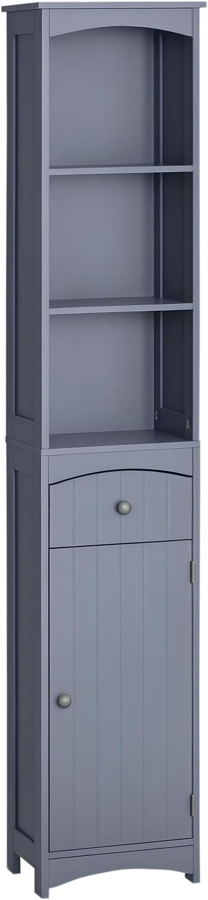 HOMCOM Bathroom Storage Cabinet, Free Standing Bathroom Storage Unit, Tall Linen Tower with 3-Tier Shelves and Drawer, Grey