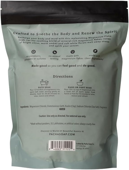 Pacha Soap Co. Magnesium Flake Salt Soak - Sea Salt & Moss, Soothing Mineral Bath Soak with Magnesium & Sea Salt, Paraben, Sulfate, and Dye-Free, Handcrafted in The USA, 2-Pack, 32 oz Each