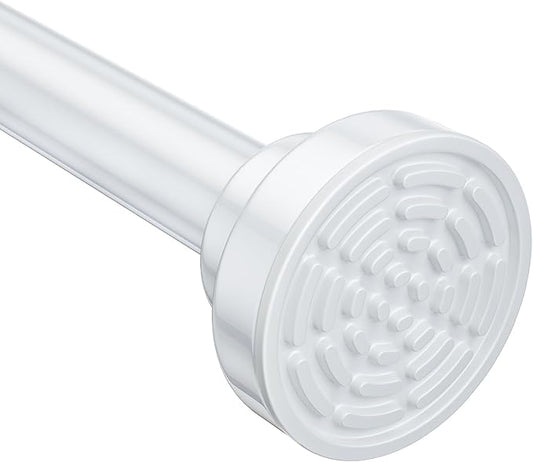 Ausemku Shower Curtain Rod - 32-104 Inch Rustproof Tension Rod, Non-Slip Spring Design, No Drilling Adjustable Curtain Rod for Bathroom, Kitchen, and Closet（White）