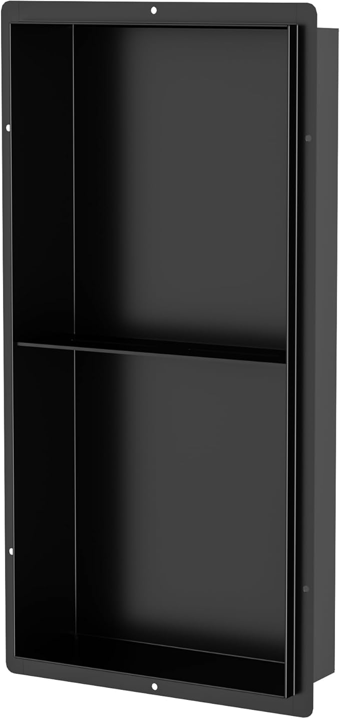 Stainless Steel Shower Niche 12" X 24", No Tile Needed Wall Niche Shower with Double Shelves, Recessed Shower Shelf for Bathroom Storage, Matte Black