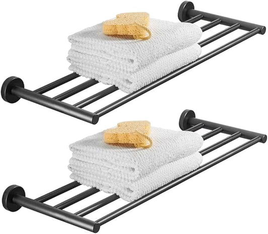Bathroom Towel Rack, Hotel Style Towel Racks for Bathroom Wall Mounted, Modern Towel Bar Rack 23.6 Inch, 2-Tier Towel Shelves, Black