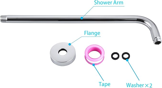 12 Inch Shower Arm with Flange,Stainless Steel 90 Degree Rain Shower Head Extension Arm,Wall-Mounted Shower Head Arm for Fixed Shower Head,Chrome