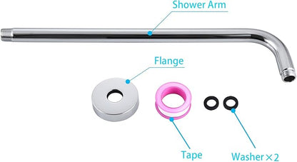 12 Inch Shower Arm with Flange,Stainless Steel 90 Degree Rain Shower Head Extension Arm,Wall-Mounted Shower Head Arm for Fixed Shower Head,Chrome