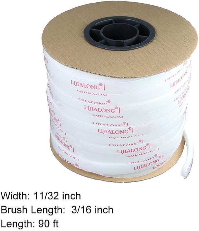 TORRAMI Adhesive Brush Seal Weather Stripping 11/32 inch x 3/16 inch x 90 ft, Dustproof Soundproof Windproof for Windows Bottom and Frame,Sliding Doors Frame,Wardrobe, White