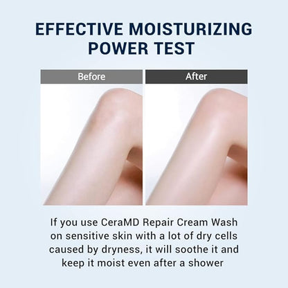 Derma B CeraMD Repair Cream Wash, Unscented Fragrance Free Creamy Face & Body Cleanser for Dry Sensitive Itchy Skin, Deep Moisture Paraben-Free Body Wash, Cream to Foam Cleanser, 13.5 Fl. Oz., 400ml