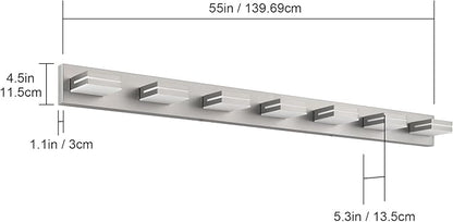 SineRise LED Modern Bathroom Vanity Light Fixtures (7-Light, 55-Inch, Dimmable), Brushed Nickel Modern Acrylic Bathroom Wall Lighting Fixtures Over Mirror (Cool White 6000K)
