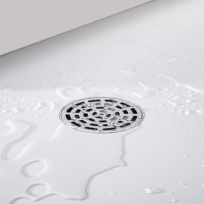 RANDOM Round Shower Drain Brushed Nickel 4 Inch Shower Drain with Adjustable PVC Base Flange,SUS304 Stainless Steel Bathroom Shower Floor Drain with Removable Grid Cover Grate.98768BN-S