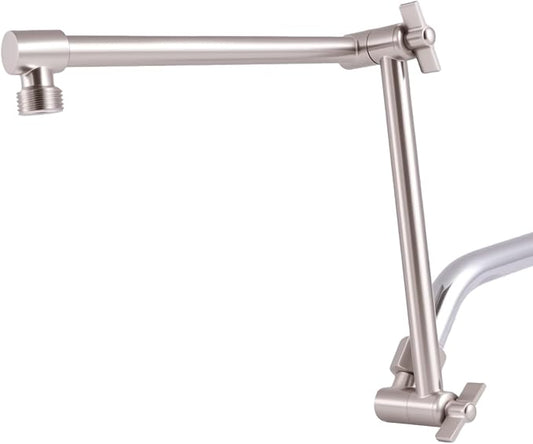 Shower Head Extension Arm, 16 Inch Solid Brass Adjustable Extender with Lock Joint, Height & Angle Adjustable Shower Arm for Rainfall or Fixed Shower Head, G1/2 Connector (Brushed Nickel)
