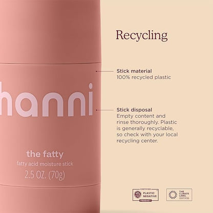 HANNI Fatty Body Moisturizer Stick with Fatty Acids, Travel Size Friendly Solid Lotion for Plumping and Hydration, Fragrance-Free and Safe for Sensitive Skin, 2.5 oz (Pack of 2)