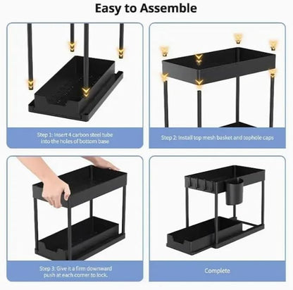 Over Sink Shelf Organizer 1pack, Black - Space Saving Sink Shelf Rack, No Drill Easy Installation, Heavy Duty Rustproof for Kitchen Bathroom Storage Accessories