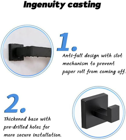 16-inch Black Towel Rack Set, SUS304 Stainless Steel Bathroom Wall-Mounted Towel Rack Bath Accessory Set, Matte Black Bathroom Hardware Set