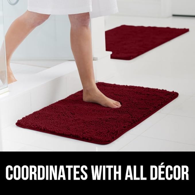 GORILLA GRIP Bath Rug Mat 30x20, Soft Absorbent Chenille, Quick Dry Microfiber Mats, Rubber Backing Washable Shower Floor Rugs, Bathmat Runner, US Designed Bathroom Home Decor Accessories Burgundy