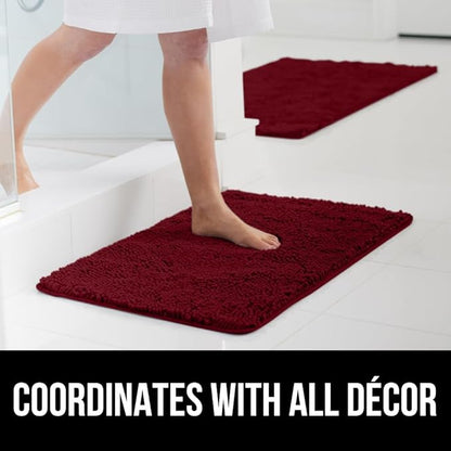 GORILLA GRIP Bath Rug Mat 30x20, Soft Absorbent Chenille, Quick Dry Microfiber Mats, Rubber Backing Washable Shower Floor Rugs, Bathmat Runner, US Designed Bathroom Home Decor Accessories Burgundy
