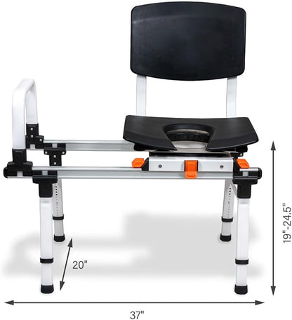 ShowerGlyde SG3 - FSA HSA Eligible | Sliding Transfer Bench for Tight Spaces, Swivel Seat, Grab Bar, and Height Adjustable - Ideal Sliding Shower Chair for Compact Bathrooms