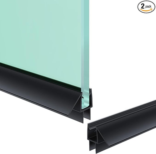 Shower Door Bottom Seal Strip, 2PCS Seal Strip, Clear PVC, 36" Length, Fits 6mm Thick Glass, Prevents Leaks, Easy Installation, No Adhesive Required (Black, 36in for 1/4"(6mm) Door)