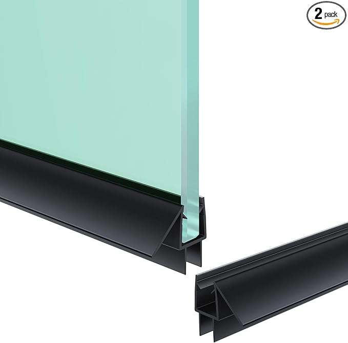 Shower Door Bottom Seal Strip, 2PCS Seal Strip, Clear PVC, 36" Length, Fits 10mm Thick Glass, Prevents Leaks, Easy Installation, No Adhesive Required (Black, 39in for 3/8"(10mm) Door)